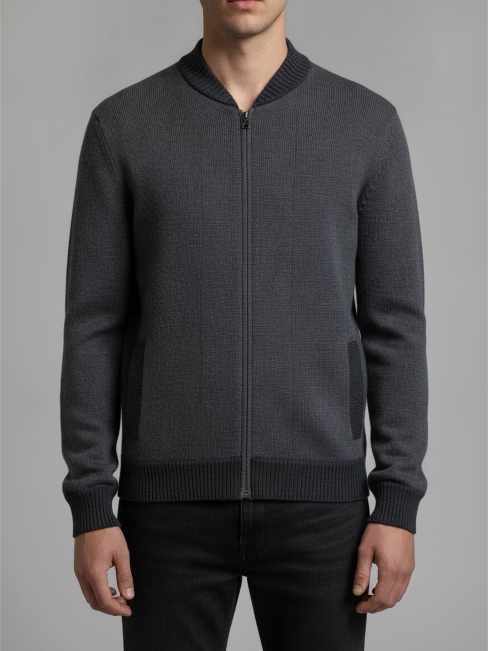 Vince Men's Charcoal Gray Zip-Front Cardigan Sweater Sz M All wool double zip